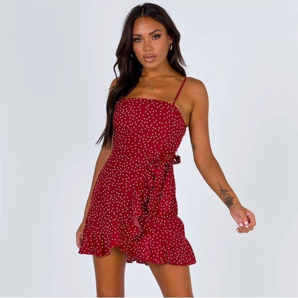 Princess Polly Red Polka Dot Wrap Dress